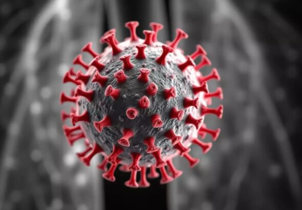 A visual representation of the Human Metapneumovirus (HMPV), highlighting its impact on the respiratory system.